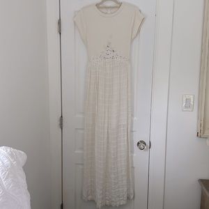 White Crochet Free People Maxi Dress Open Back Size XS